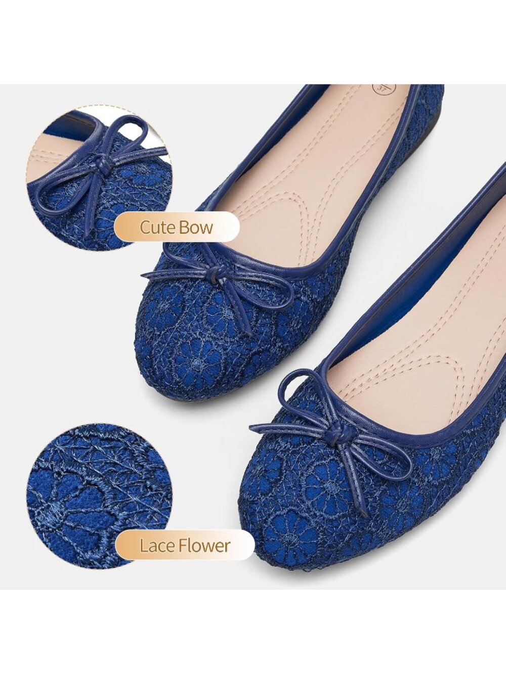 Women's Blue Point Toe Comfortable Dressy Slip on Casual Bow Ballet Flat Shoes - Picture 4 of 6